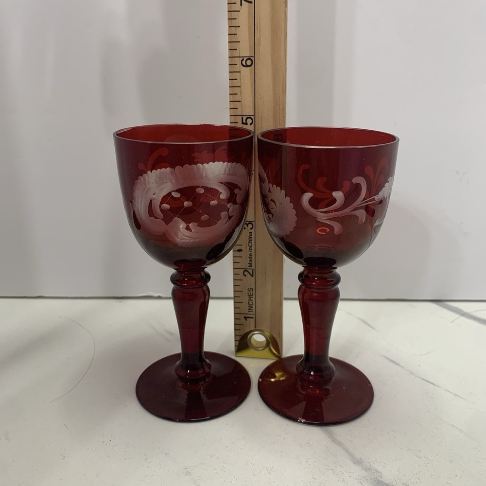 2–EGERMANN BOHEMIAN 3 RUBY RED CUT-TO-CLEAR WINE CLARET - Picture 7 of 8